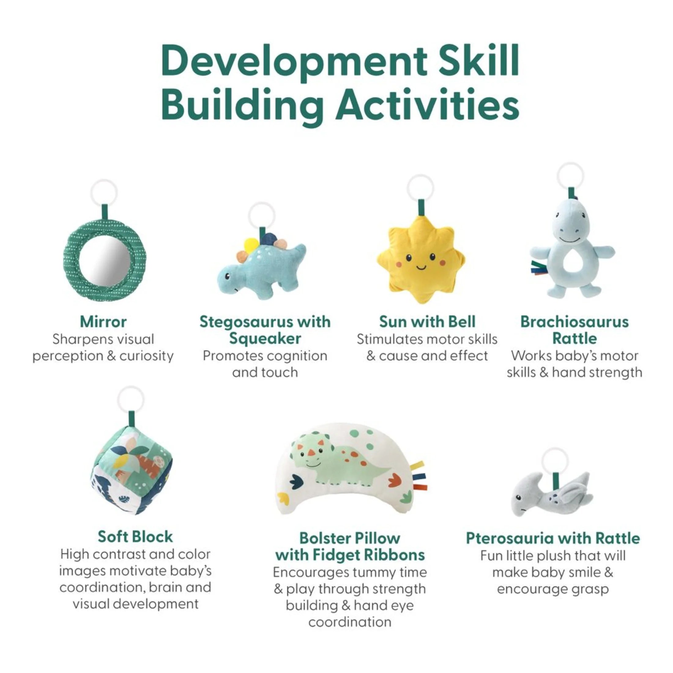 Dino-Themed 7-In-1 Activity Play Gym and Playmat for Babies, 7-Piece