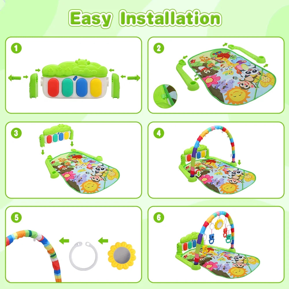 Baby Gym Play Mat for Babies, Play Piano Music Light Playmat Activity Gym for Baby Boy Girl Gift Toddler Activity Center Baby Floor Play Mat for Baby, Green