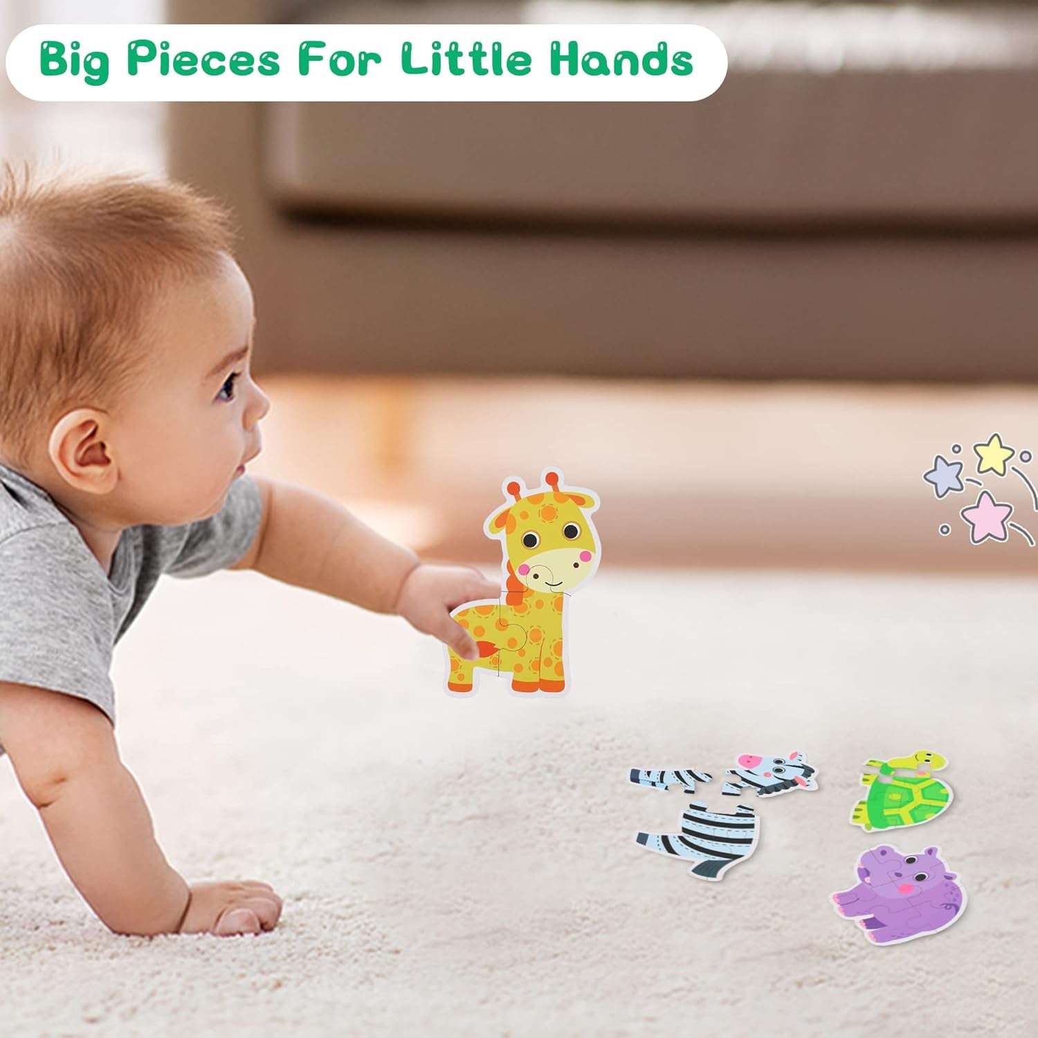 6 Packs Safari Animals Shaped Wooden Jigsaw Puzzles for Toddlers Ages 1-3, Level-Up Puzzles for Beginner, Montessori Learning Toys Preschool Educational Activity for Kids Ages 2-5