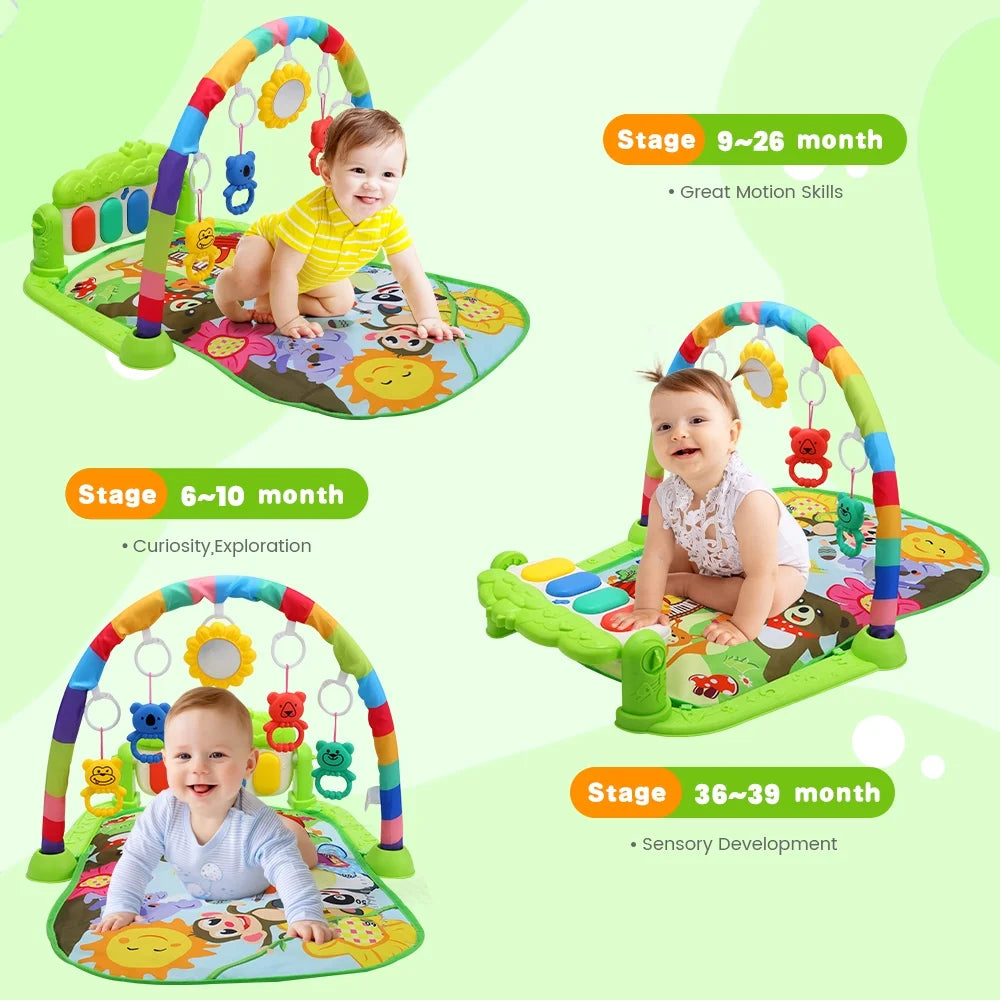 Baby Gym Play Mat for Babies, Play Piano Music Light Playmat Activity Gym for Baby Boy Girl Gift Toddler Activity Center Baby Floor Play Mat for Baby, Green