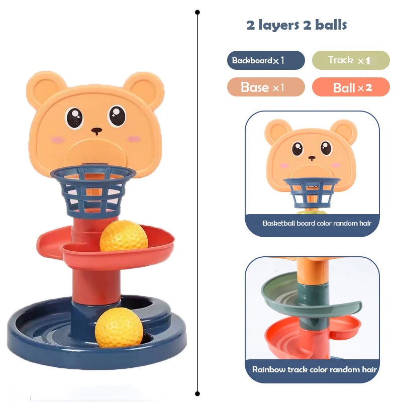 2-7 Layes Track Rolling Ball Pile Tower Early Educational Toy for Babies Rotating Track Educational Stacking Toy for Kids Gift