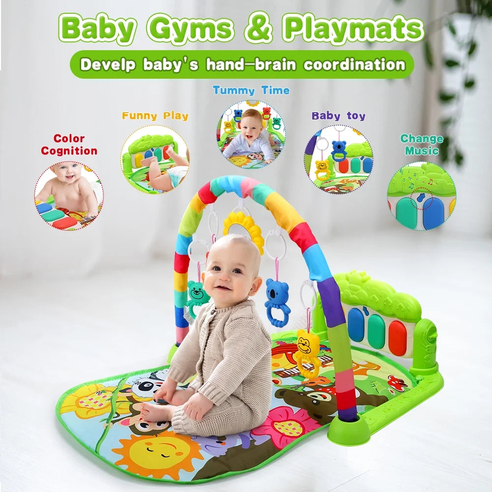 Baby Gym Play Mat for Babies, Play Piano Music Light Playmat Activity Gym for Baby Boy Girl Gift Toddler Activity Center Baby Floor Play Mat for Baby, Green