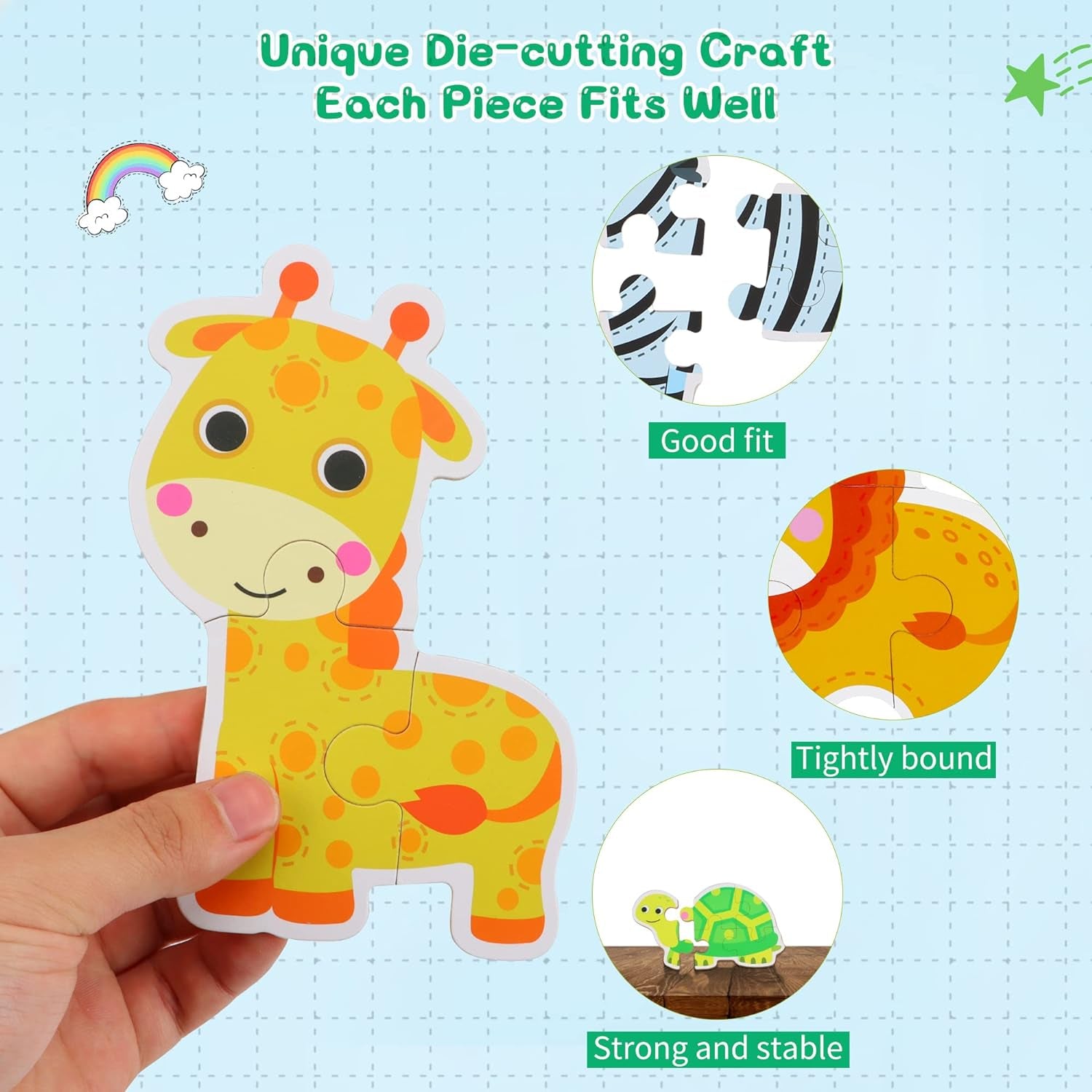 6 Packs Safari Animals Shaped Wooden Jigsaw Puzzles for Toddlers Ages 1-3, Level-Up Puzzles for Beginner, Montessori Learning Toys Preschool Educational Activity for Kids Ages 2-5
