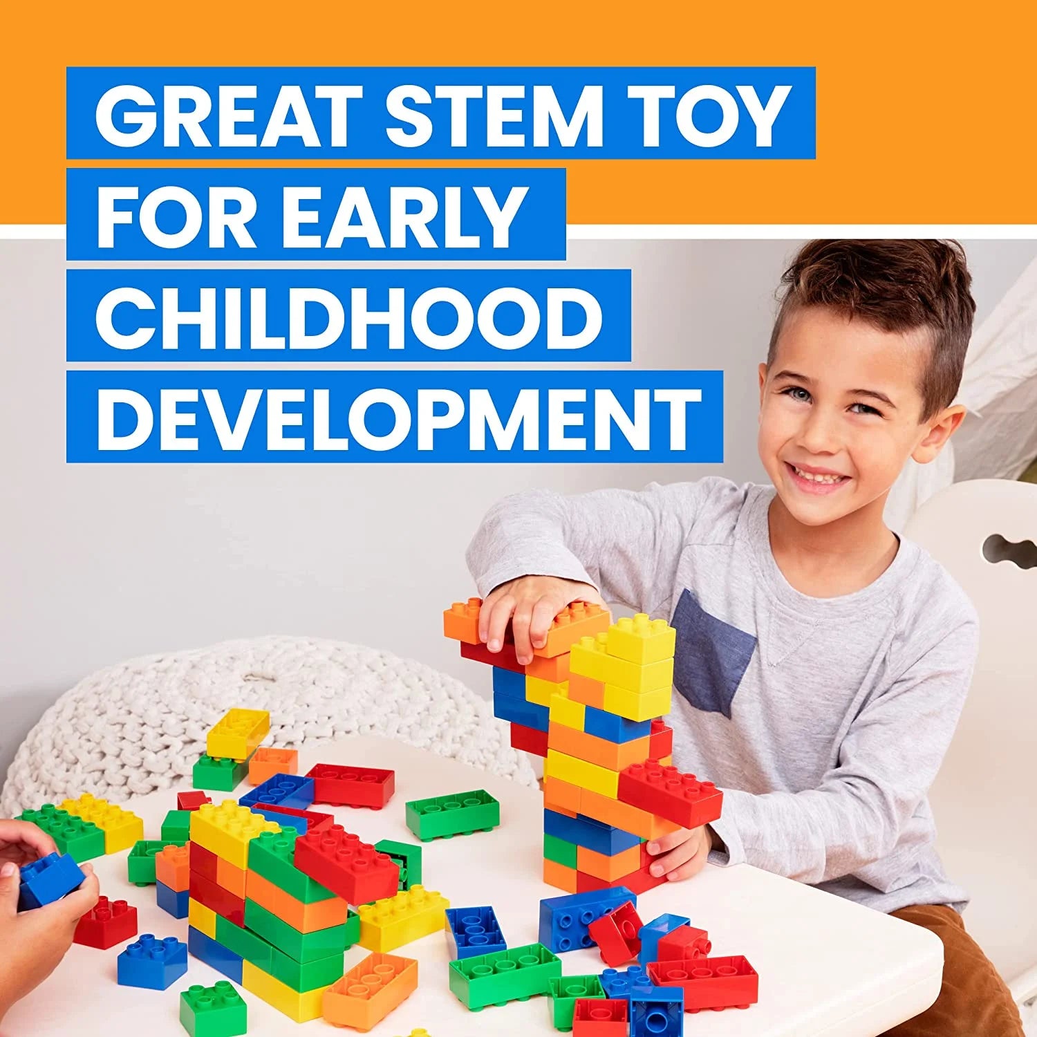 Classic Big Building Blocks Compatible with All Major Brands STEM Toy Large Building Bricks Set for All Ages-100 Piece | Kids Blocks, Stem Toys for Toddler | Educational Toys