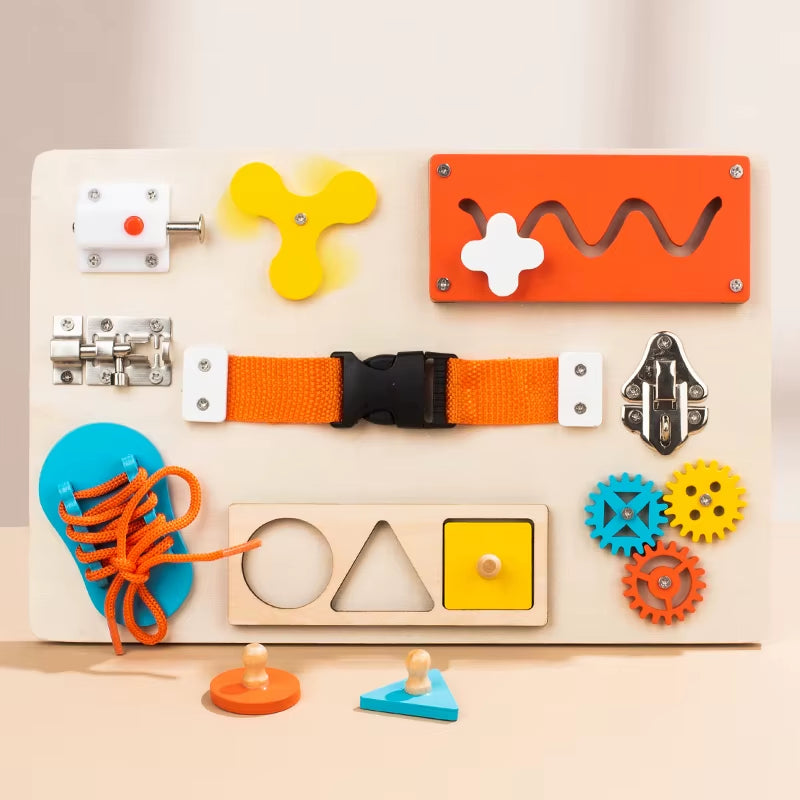 Montessori Toy Steering Wheel Wooden Busy Board Wooden Sensory Toys for Toddlers Preschool Travel Learning Activities