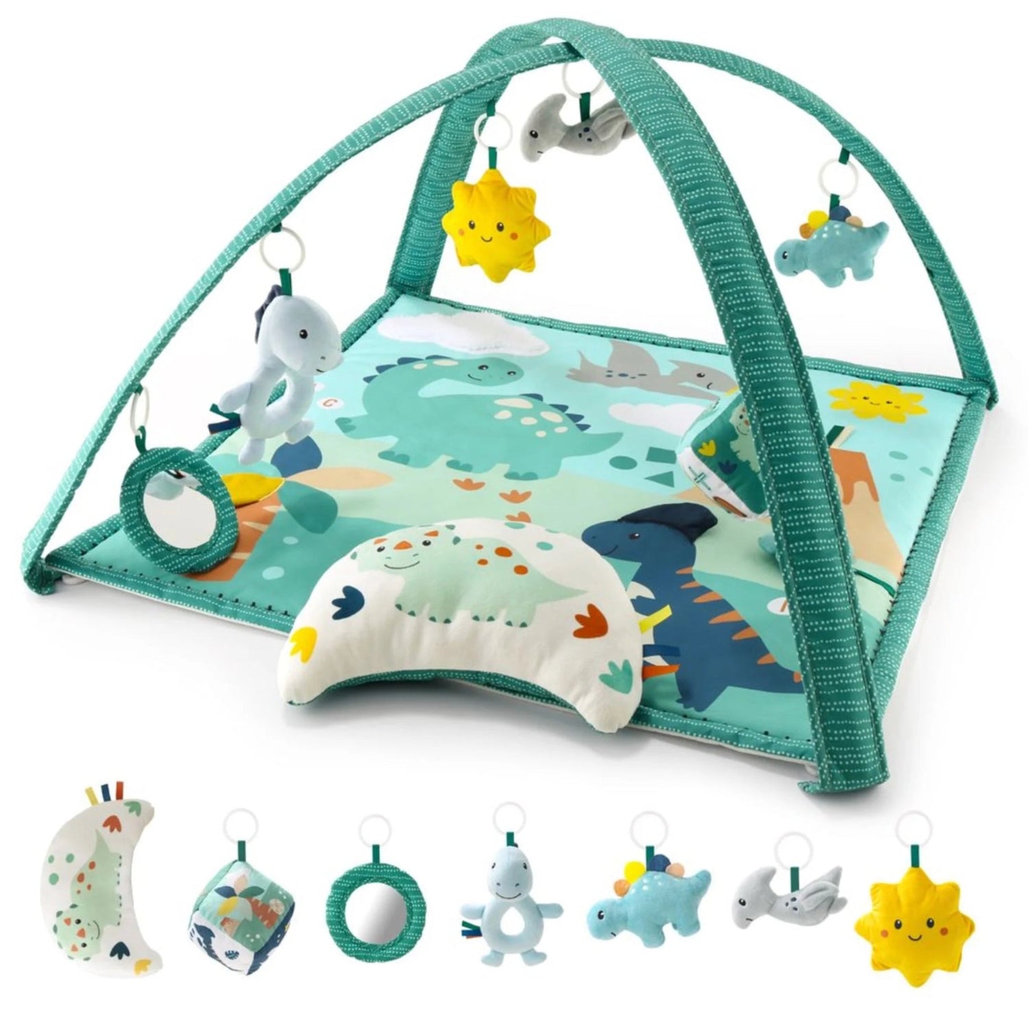 Dino-Themed 7-In-1 Activity Play Gym and Playmat for Babies, 7-Piece