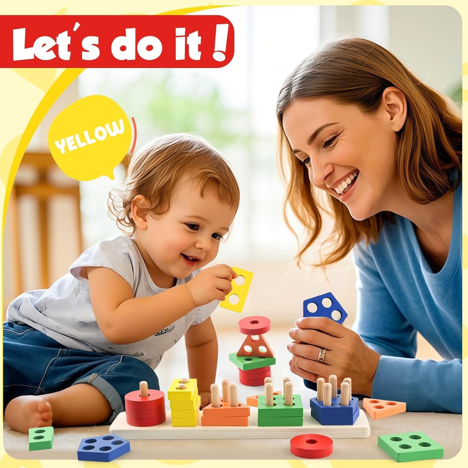 Montessori Toys for 1 2 3 Year Old Girls Boys, Wooden Sensory Toys for 1-3 Year