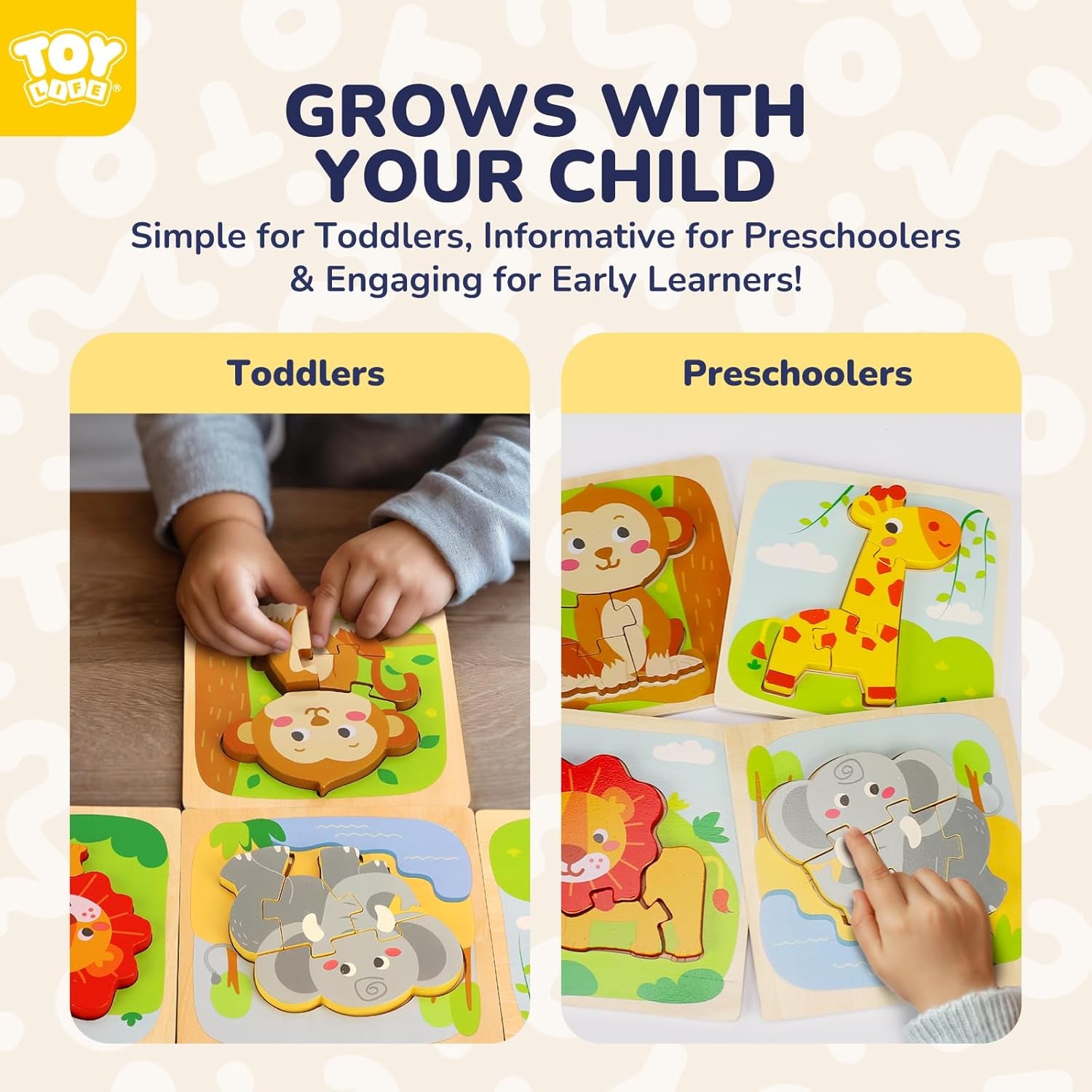 Wooden Puzzles for Toddlers 2-4, Toddler Montessori Toys for 1 2 3 Year Old Boys Girls, Animals Wood Jigsaw Puzzles, Educational Learning Toy Kids Puzzle, Best Gifts for Baby Age 1-3 2-4