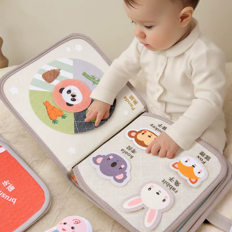Quiet Book for Toddler Animal Cognitive Fabric Activity Busy Book Montessori Baby Book Toys Cloth Crinkle Books for Babies 6 12M