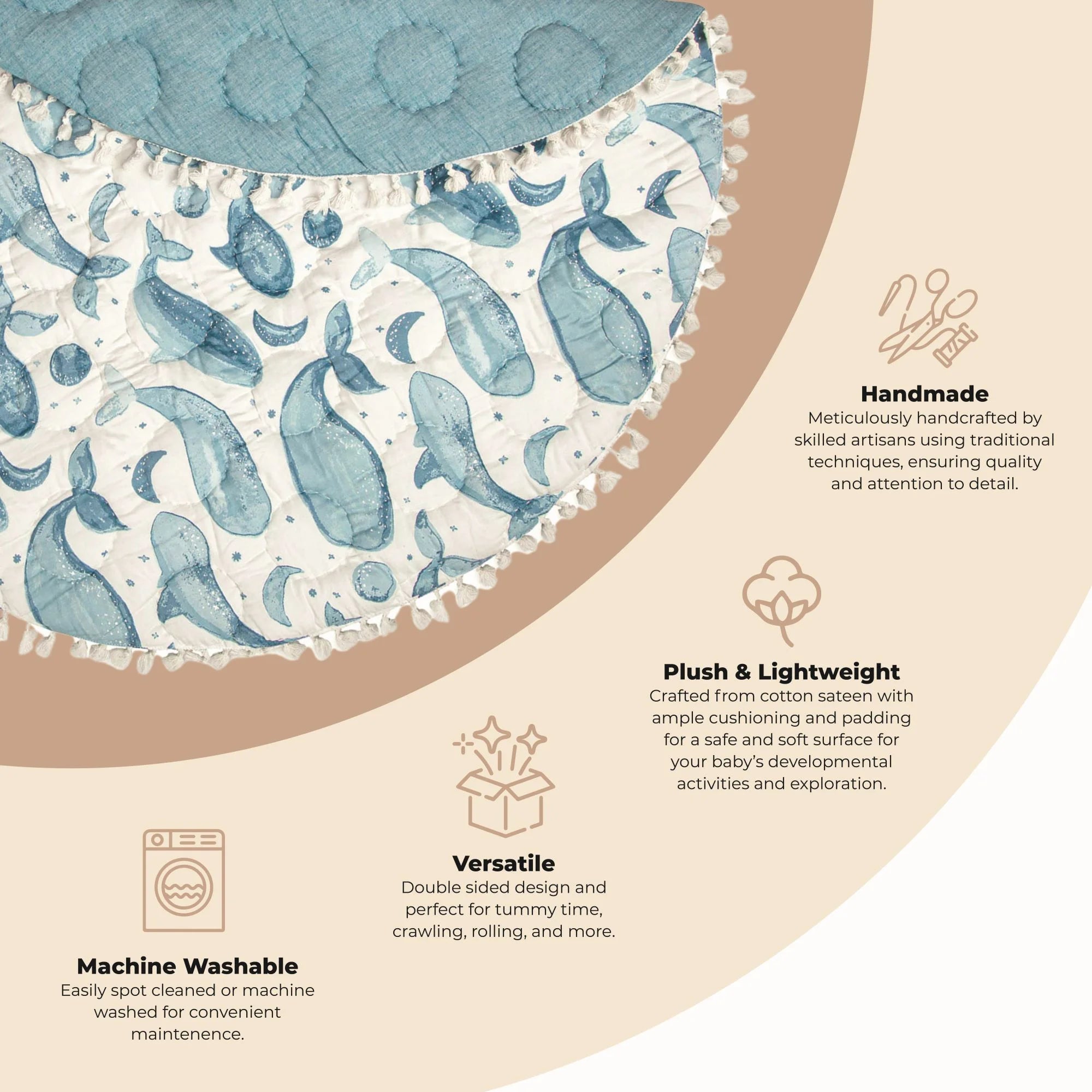 Activity Mat for Boys and Girls, Whale Print, 40" X 40", Infant Play Mat, Kids Play Mat, Tummy Time Mat