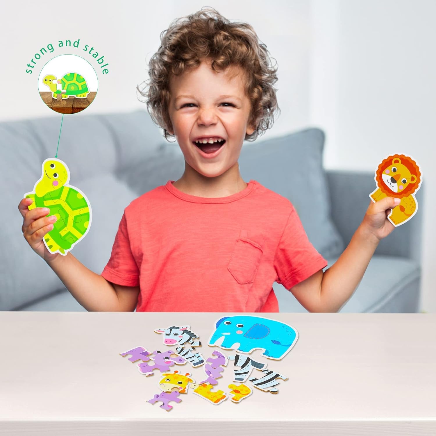 6 Packs Safari Animals Shaped Wooden Jigsaw Puzzles for Toddlers Ages 1-3, Level-Up Puzzles for Beginner, Montessori Learning Toys Preschool Educational Activity for Kids Ages 2-5