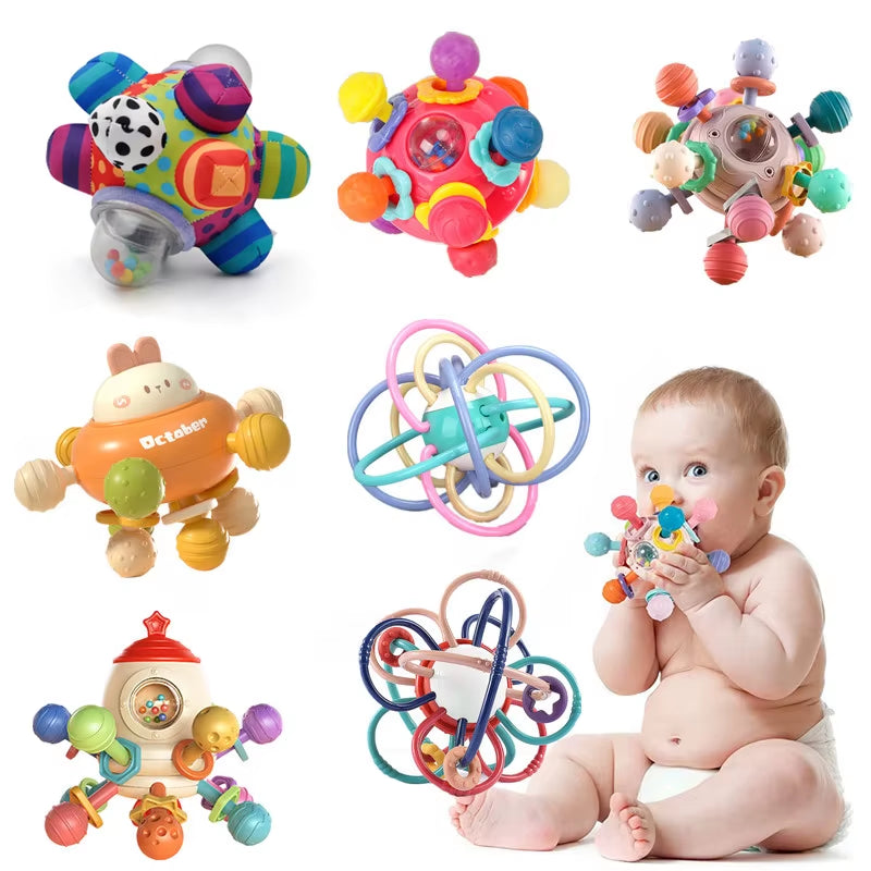 Montessori Toys Baby 0 12 Months Rattles Grasping Ball Infant Silicone Teethers Toy Sensory Activity Development Toys for Babies