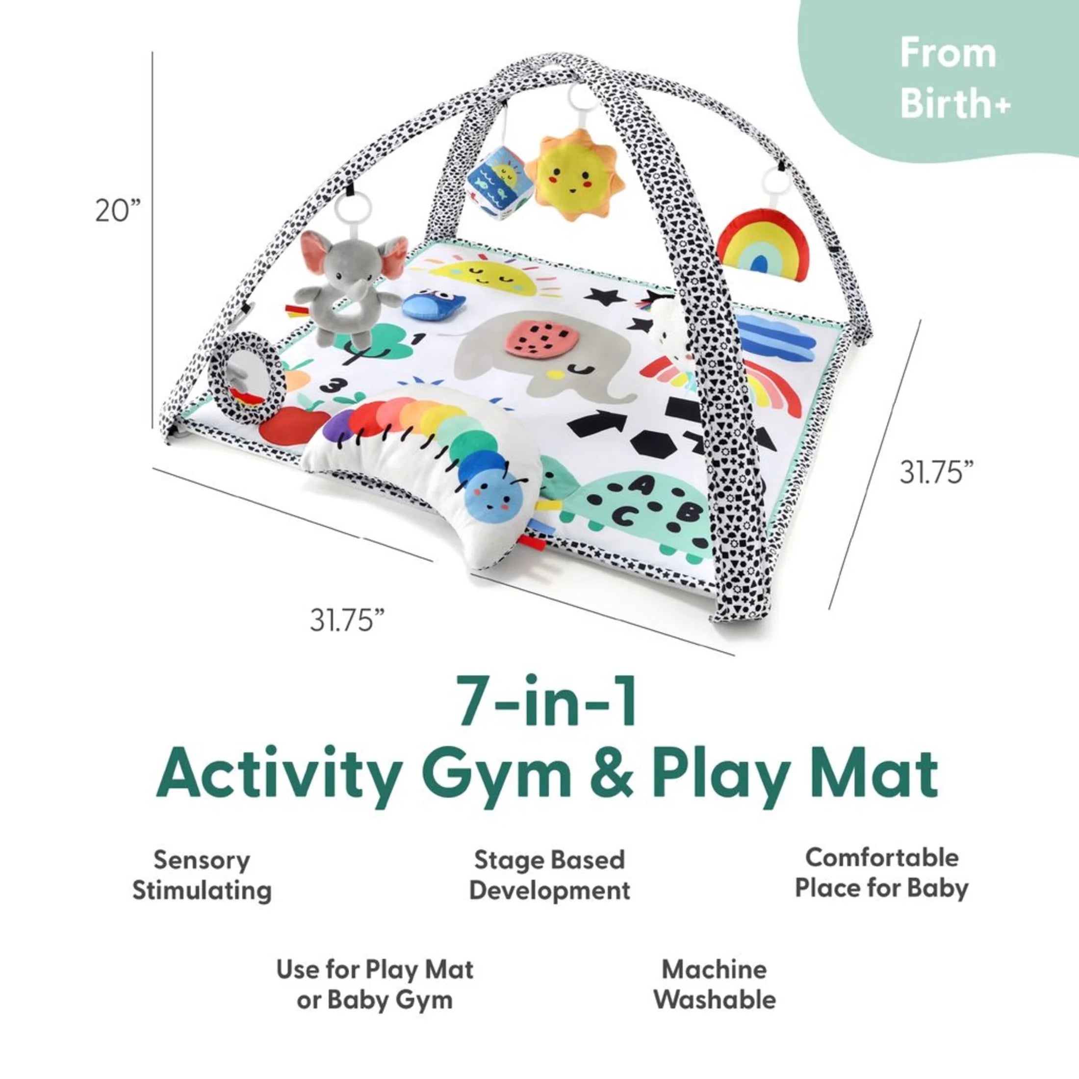 Elephant-Themed 7-In-1 Activity Play Gym and Playmat for Babies, 7-Piece
