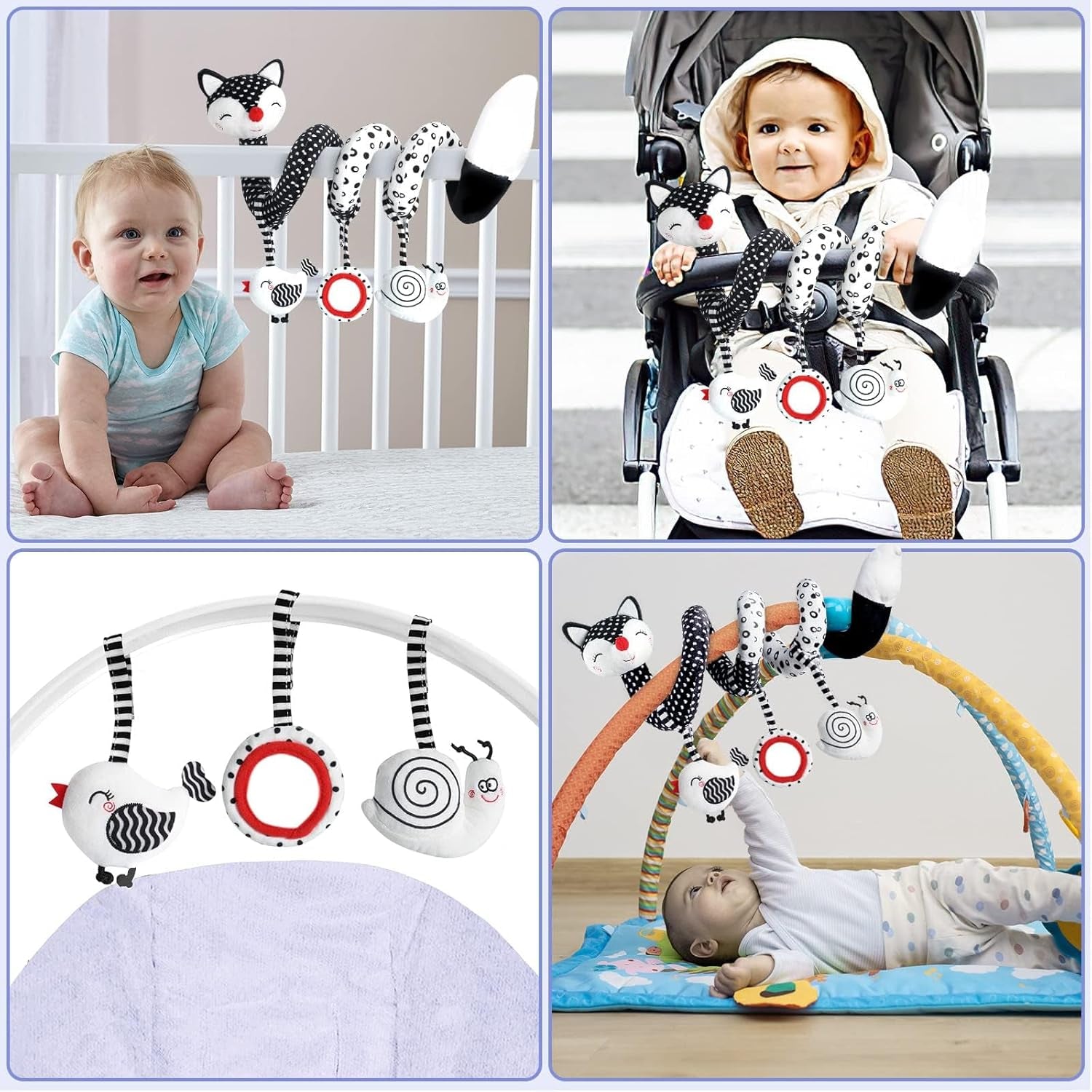 Baby Spiral Plush Toys, Black and White Baby Car Seat Toys, High Contrast Infant Newborn Toy 0-6 Months for Stroller Crib Mobile, Sensory Toy Best Gift for 0 3 6 9 12 Months Boys Girls