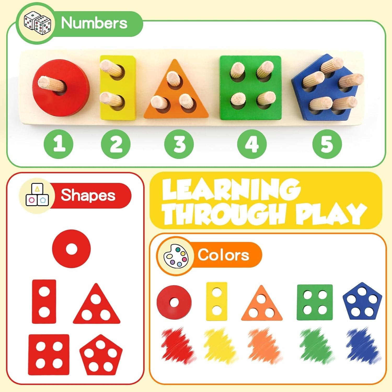 Montessori Toys for 1 2 3 Year Old Girls Boys, Wooden Sensory Toys for 1-3 Year