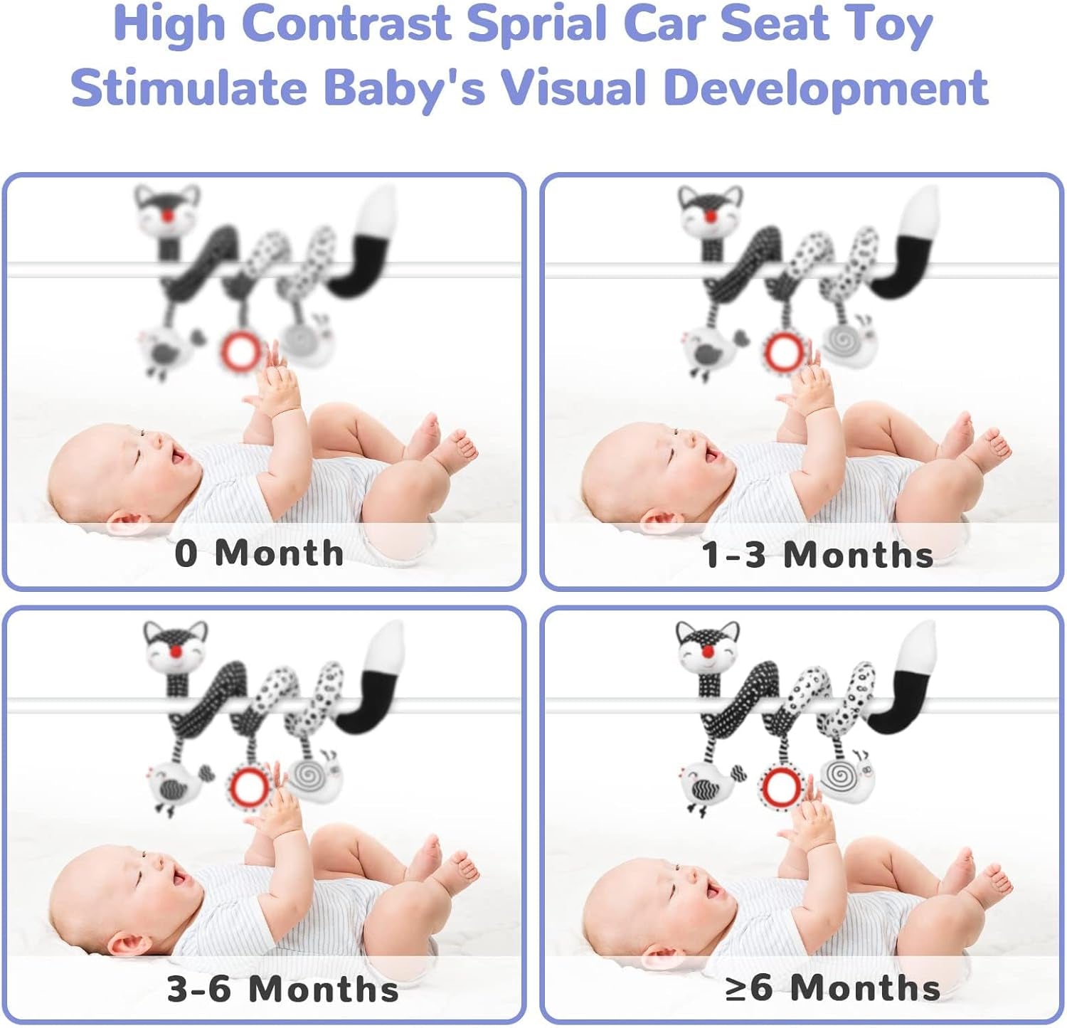 Baby Spiral Plush Toys, Black and White Baby Car Seat Toys, High Contrast Infant Newborn Toy 0-6 Months for Stroller Crib Mobile, Sensory Toy Best Gift for 0 3 6 9 12 Months Boys Girls