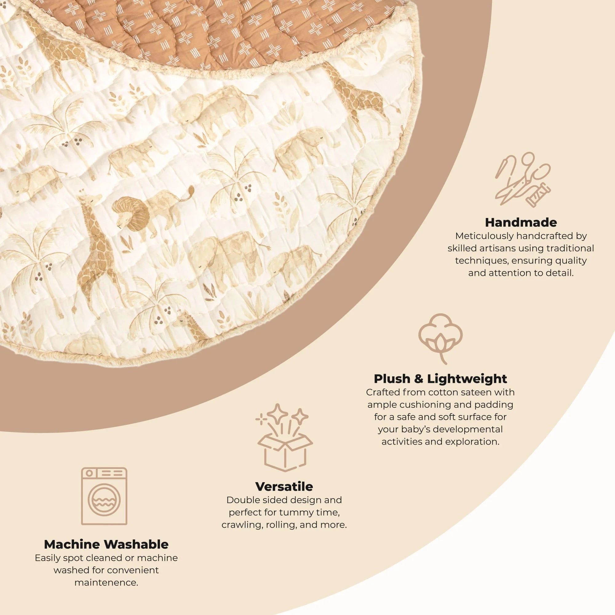 Activity Mat for Boys and Girls Safari Animal, 40" X 40", Jungle Nursery Decor, Kids Play Mat, Tummy Time Mat