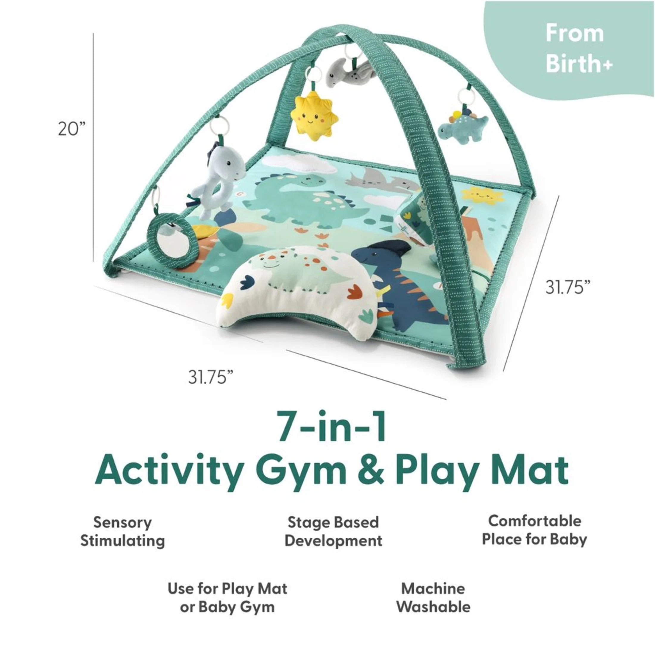 Dino-Themed 7-In-1 Activity Play Gym and Playmat for Babies, 7-Piece
